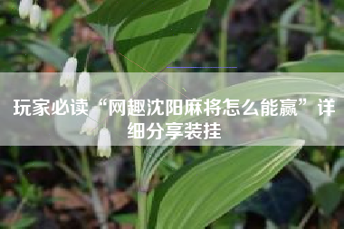 玩家必读“网趣沈阳麻将怎么能赢	”详细分享装挂