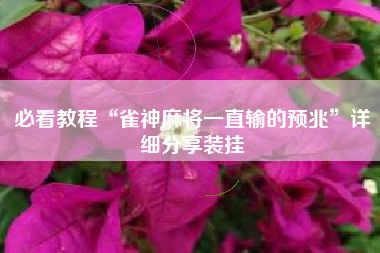 必看教程“雀神麻将一直输的预兆”详细分享装挂